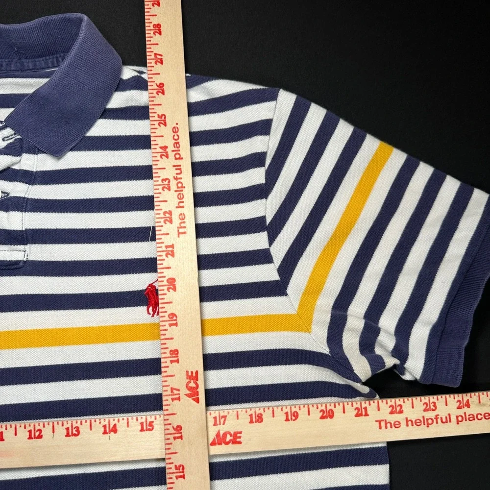 VTG Y2K Polo Shirt Mens‎ Blue Yellow Striped Short Sleeve Casual Sm